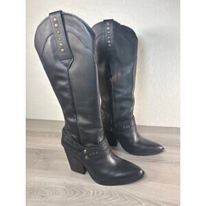 Black Studded Western Knee-High Boots